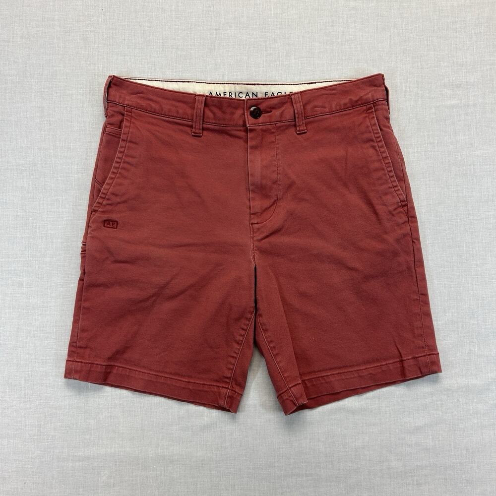 American Eagle AE Flex Workwear Shorts Mens 30 Slim Fit Stretch Red Casual Khaki